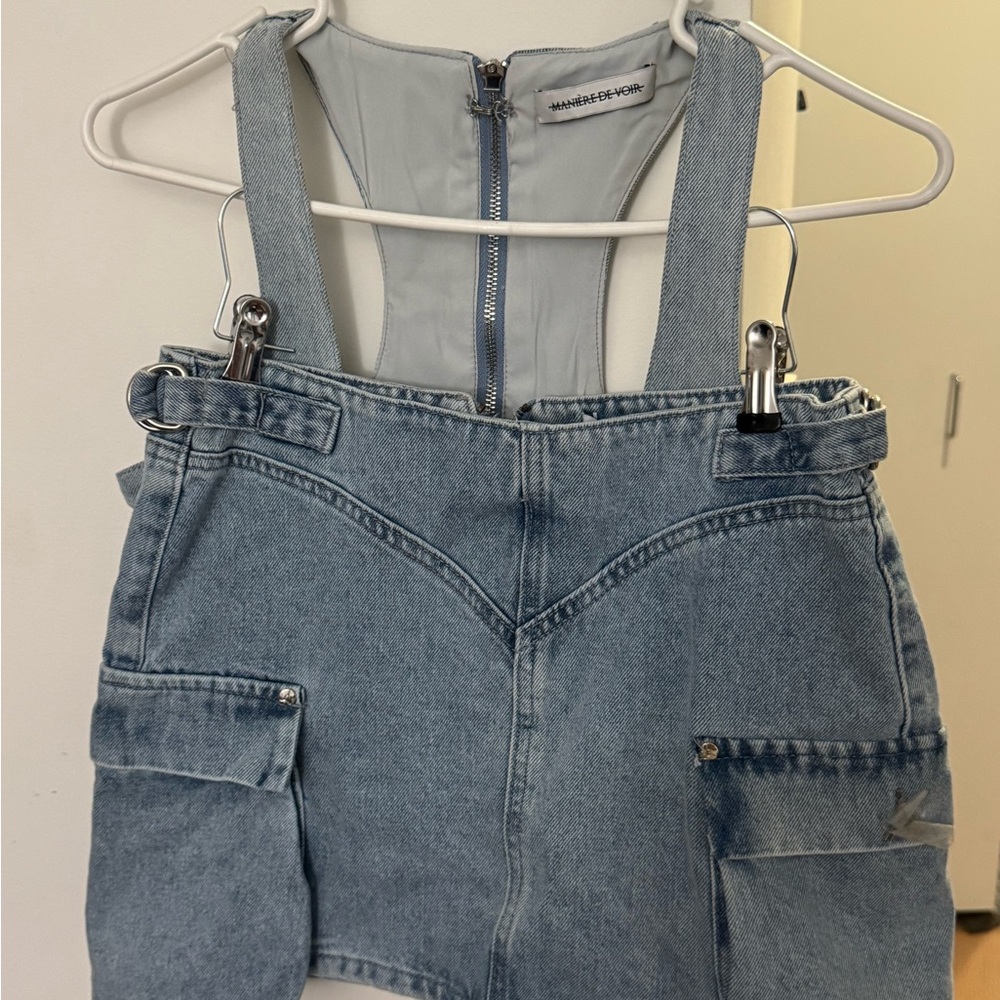 Maniere De Voir Denim Skirt with Straps